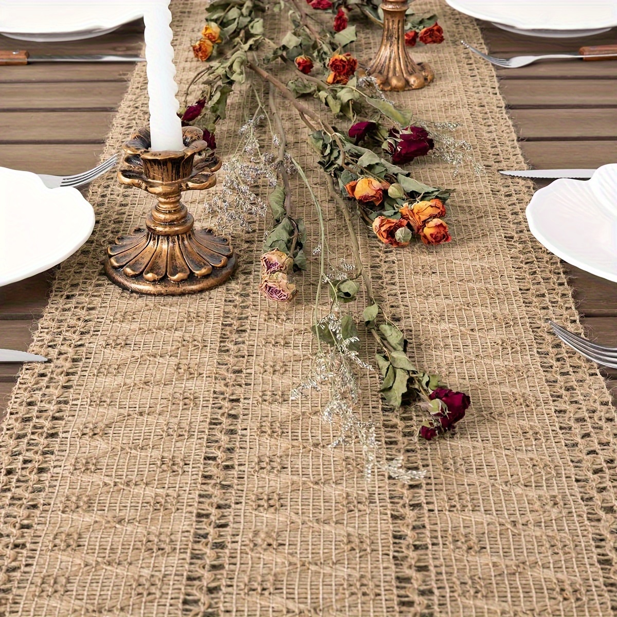 

Boho Chic Burlap Table Runner With Lace Trim - Rustic Farmhouse Style, Perfect For Home Decor, Dining, Fall, Thanksgiving, Christmas, Bridal Showers - 13" X 48" Brown