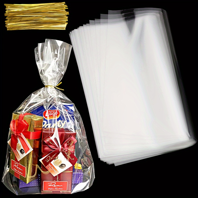 

50 Pcs Clear Cellophane Gift Bags – , Non-toxic Plastic Packaging With Twist Ties, Transparent Party Favor Bags Ideal For Cookies, Candy, Bakery Presents