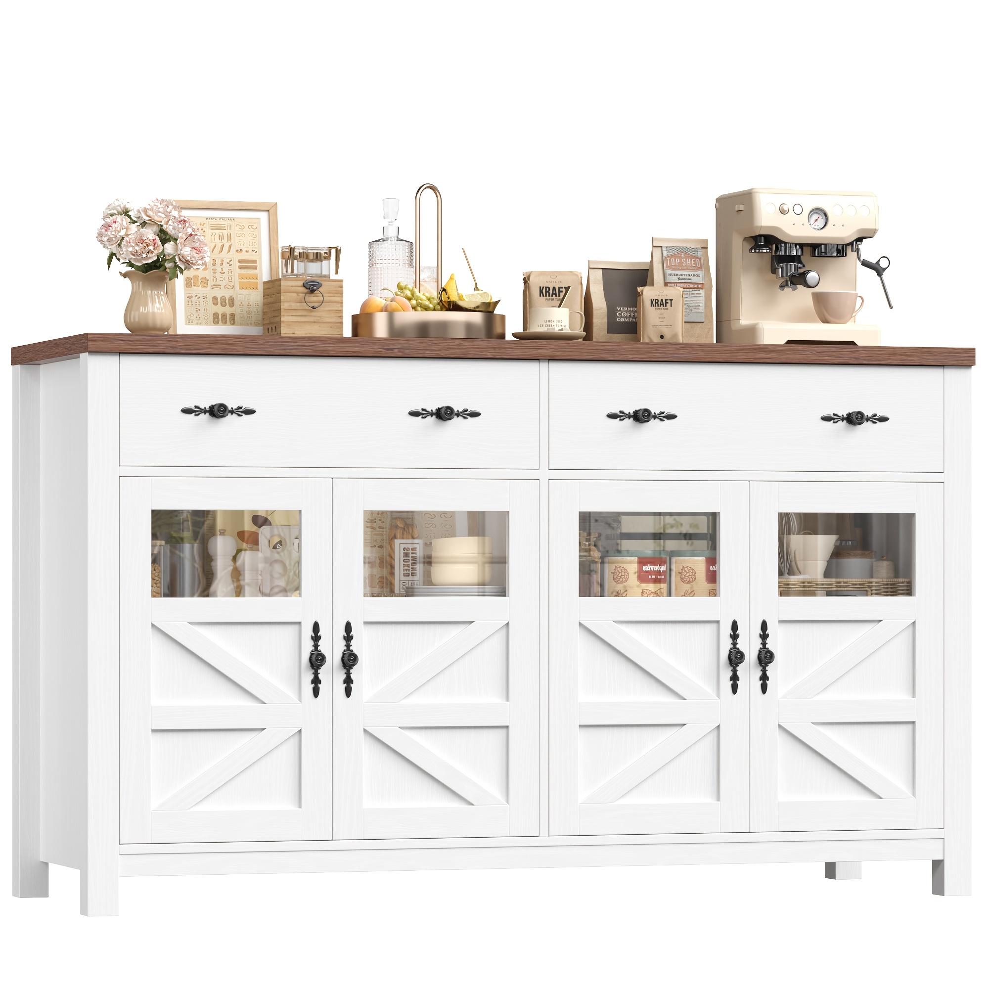 Image of Kealive With Countertop & Drawers - Modern Freestanding Sideboard Suitable, Living Room, Buffet Furniture,, Closed Storage, Assembly, Space- (2-package), Storage Drawer Units