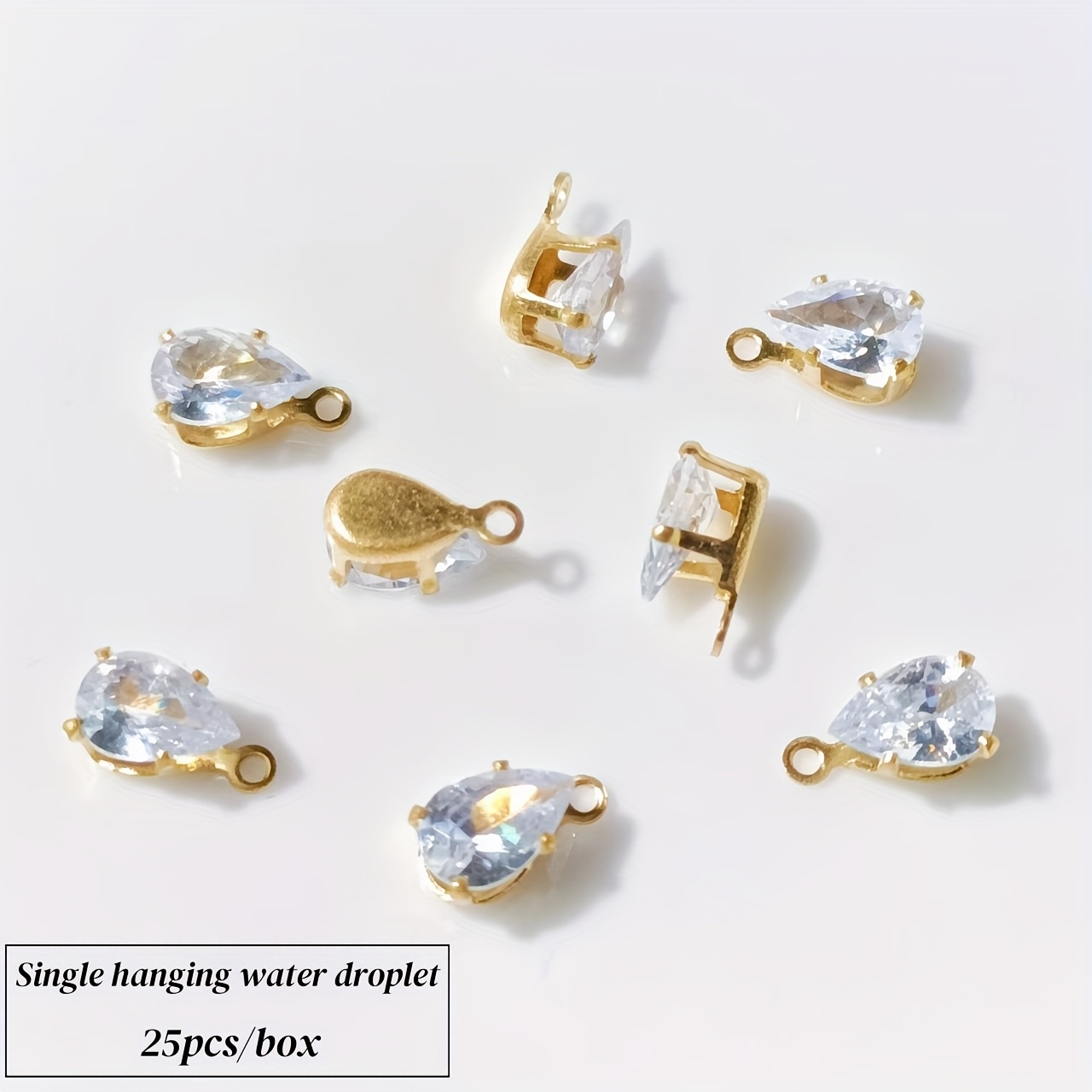 TEMU 25 piezas/, con agujero pequeño de 0.7 mm, cuadrado, circular, colgante de moda para mujer con forma de de agua, base dorada duradera incrustada