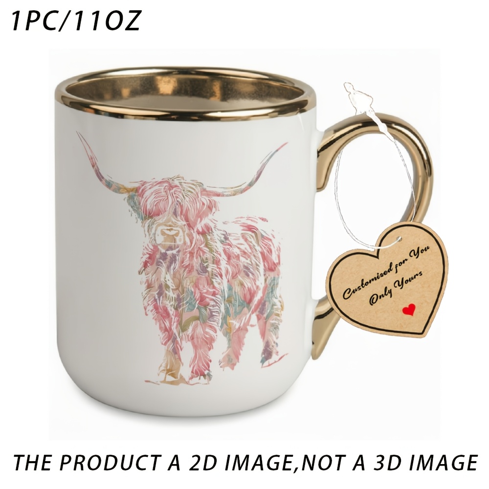 TEMU 1pc, Cow, Floral White Elegant Mug For Restaurant And Business 11oz (360ml), Coffee Cup For Beverages, Gifts For Women, Mens Gifts, Perfect