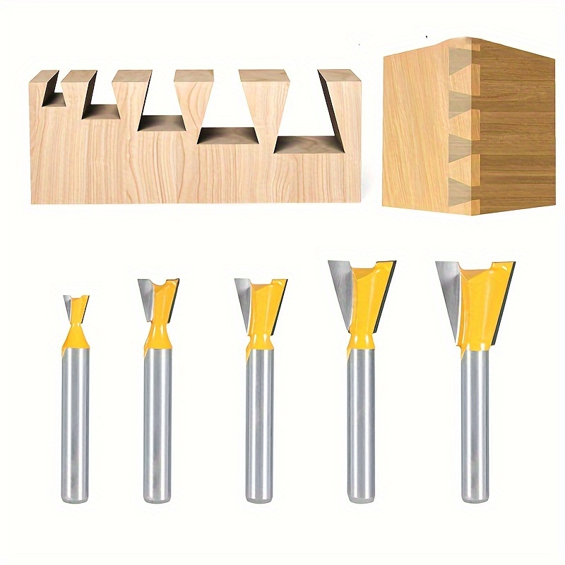 

5-piece Set Of 1/4-inch Shank Dovetail For Woodworking - Precision Trimming And Beehive Joint Milling