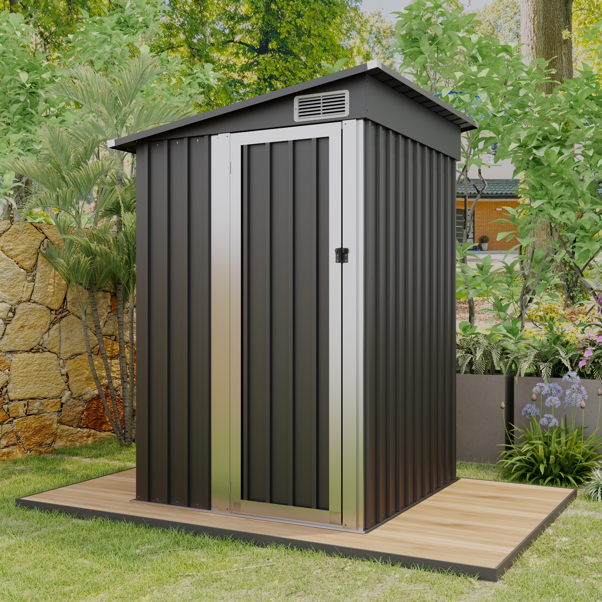 TEMU 4×4ft Multi-functional Outdoor Metal Storage Shed, Tool And Miscellaneous Item Organizer, Rainproof & Rust Resistant, Sturdy Durable