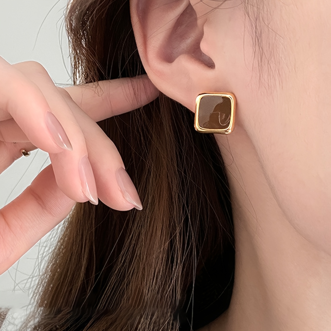 5-Pair Vintage Coffee Brown Geometric Irregular Square Earrings