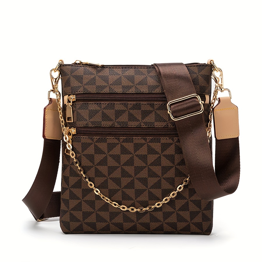 1pc Vintage Style Crossbody Bag, Small Square Synthetic Shoulder Bag with  Multiple Pockets Messenger Bag, Zipper Closure, Polyester Lining,