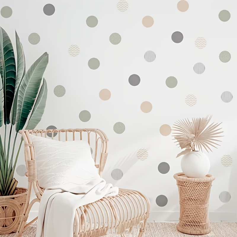 TEMU 6-sheet Set Of Morandi Color Ripple Polka Dot Wall Stickers Bedroom Living Room Home Decoration Twill Polka Dot Stickers