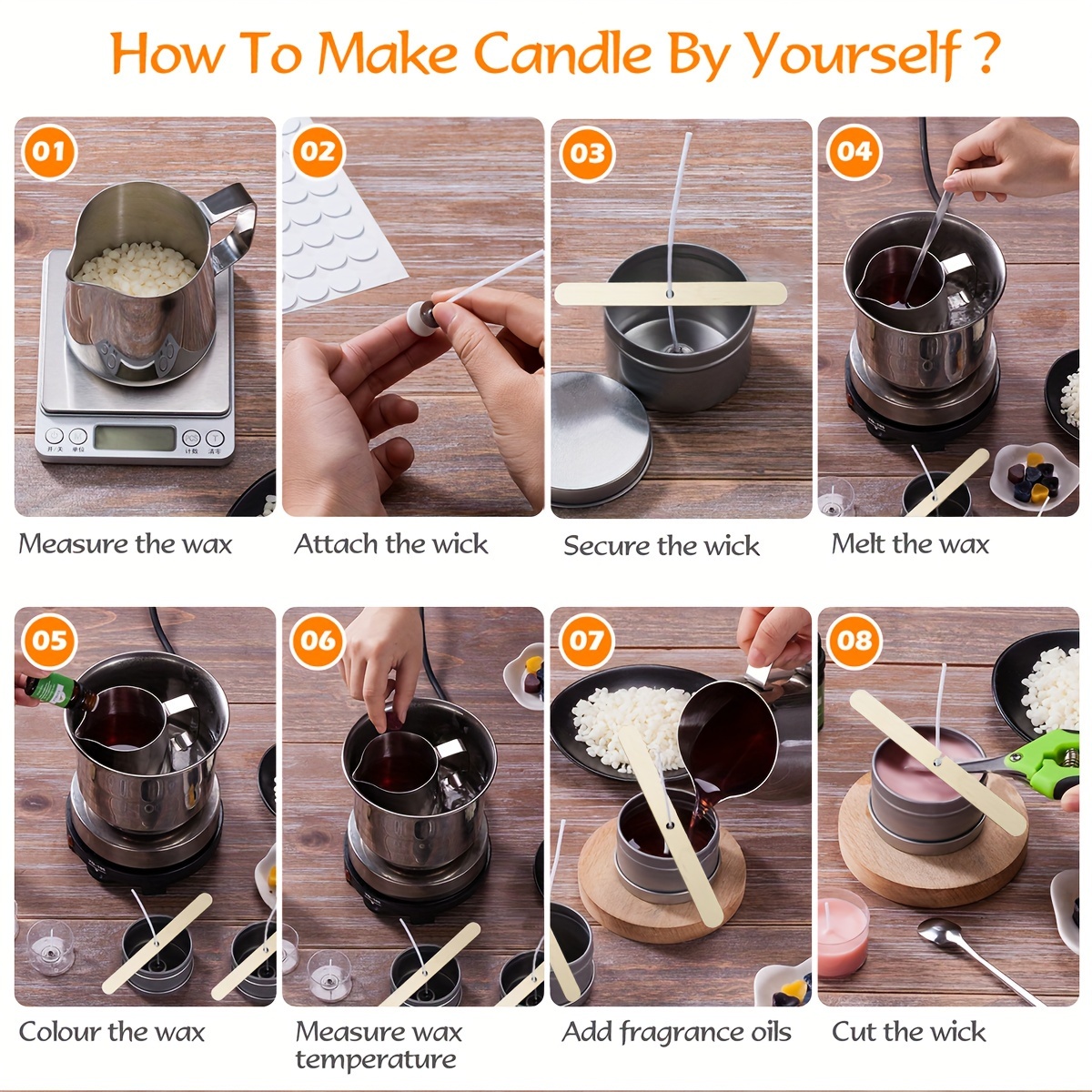 DIY Candle Making Kit with Soy Wax, Essential Oils, Colored Wax Blocks, Wicks, Stirring Spoon, Pouring Cup, and Storage Jar – Complete Begin