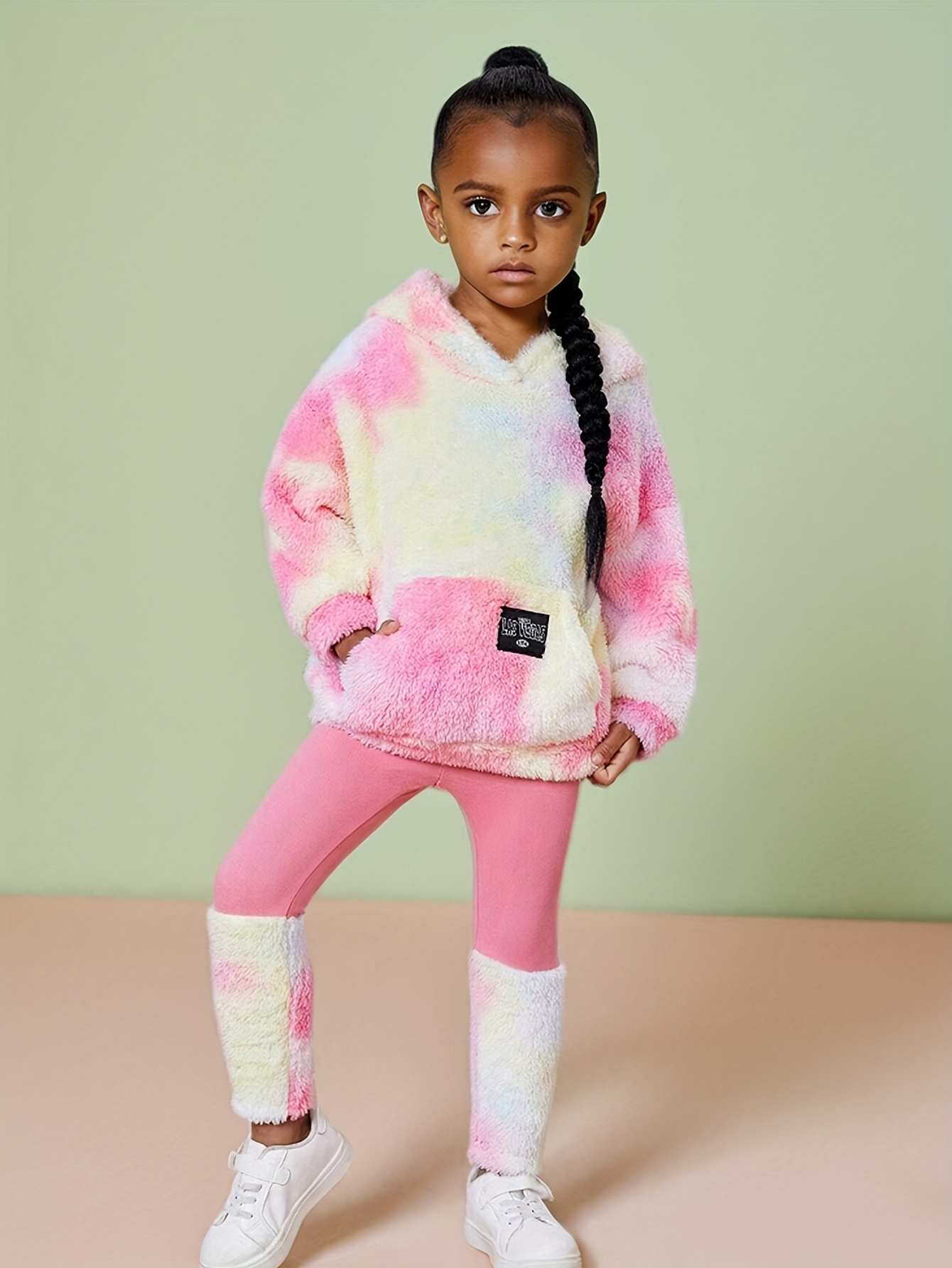 Meisjes 2-delig tie-dye fluffy hoodie en legging set