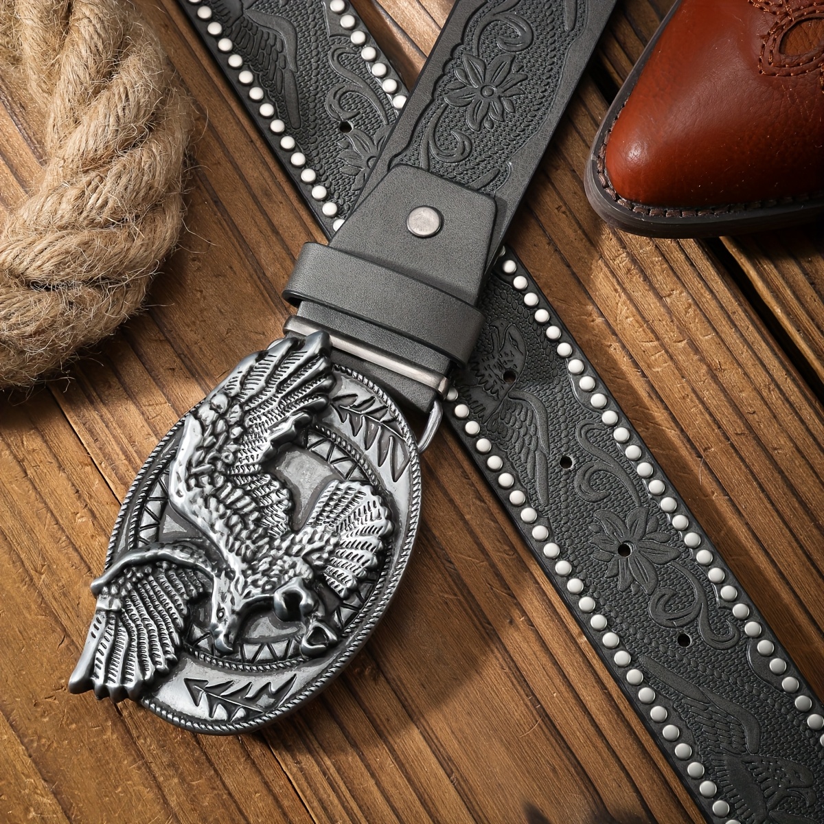 bh western cowboy belt vintage pu leather belt floral - Temu display picture 3