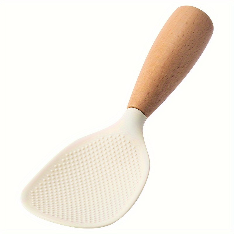 1pc Heat-Resistant Silicone Spoon with Wooden Handle - Nonstick Kitchen Utensil for Pans, Rice Cookers & Cooking - Durable, Easy to Clean, Perfect for Home, School & Dorm Use, Heat Resistant Spoon