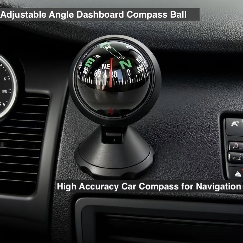 Foldable Car Compass – 180° High Precision Dashboard Compass With Thermometer & Clock For Vehicles And Ships