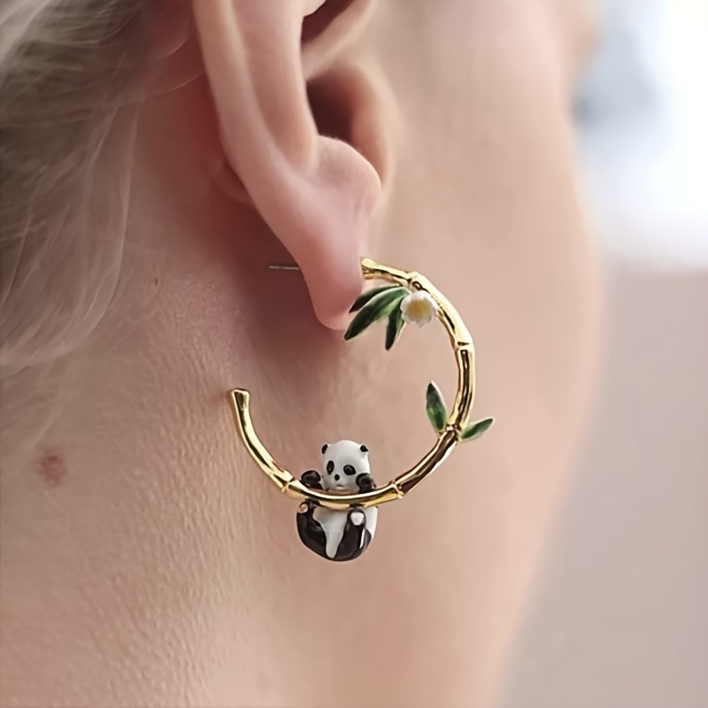 

Youhaocc Panda Hoop Earrings For Women - Cute Vacation Style Animal Themed, Synthetic Zirconia Inlay, Copper With Unique Plating, Daily & Holiday Wear, All-season Jewelry