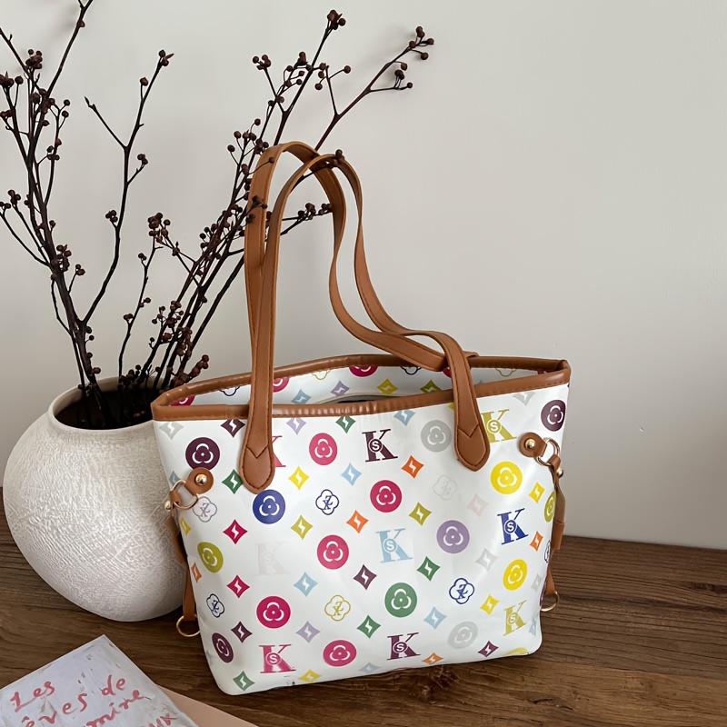 TEMU Large Capacity Shoulder Bag, Letter Tote, Spacious Shopping Bag, Suitable For Daily , Travel, Work