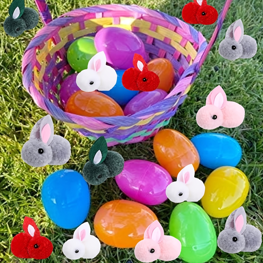 

12pcs Vibrant & Bunny Decoration Set - Plastic Eggs With Fluffy Bunny Toppers, Ideal For Basket Fillers & Outdoor , Bunny Accessories