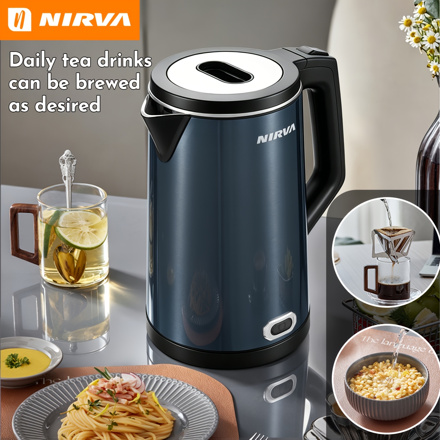 TEMU Bollitore Elettrico 1.6L 1500W a , Interno in Acciaio 304 Alimentare, Bollitore a Raffreddamento , Spegnimento Automatico Anti-Asciugatura, per