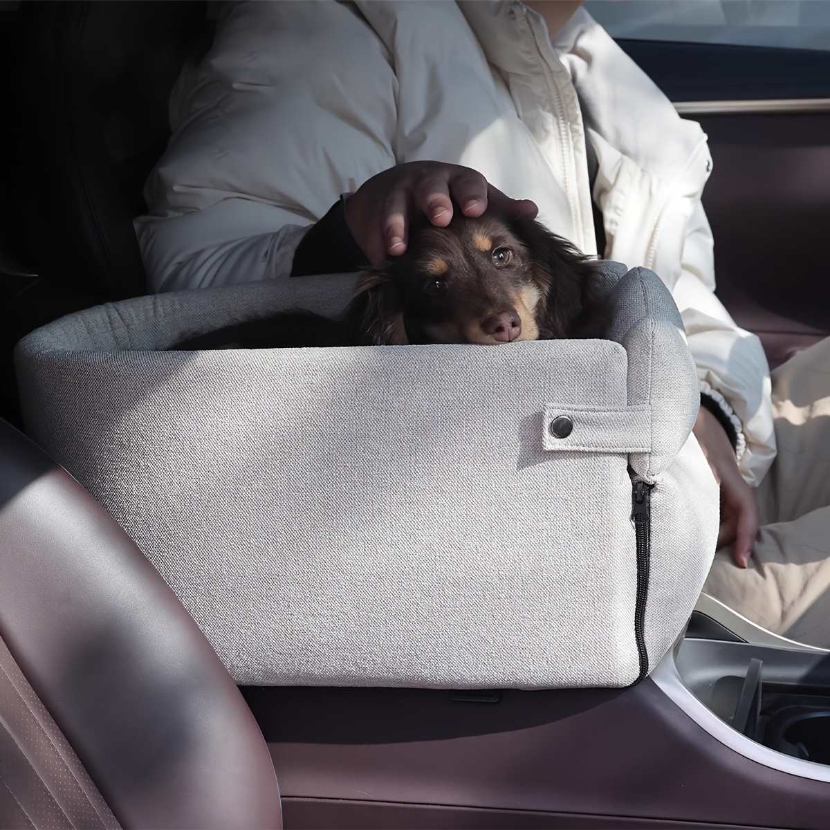 1pc cozy polyester dog bed with removable cover soft warm and secure pet car seat for small to medium breeds ideal for traveling travel   plush interior secure closure dog bed for car Product details 6