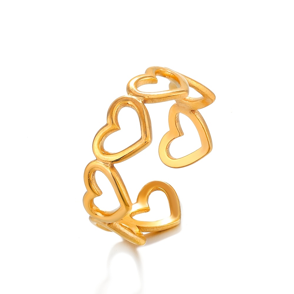 TEMU 1pc Of Trendy And Minimalist Stainless Steel Hollow Heart Ring, Suitable For Men And Women, Featuring A Unique Adjustable , Perfect For Couples,
