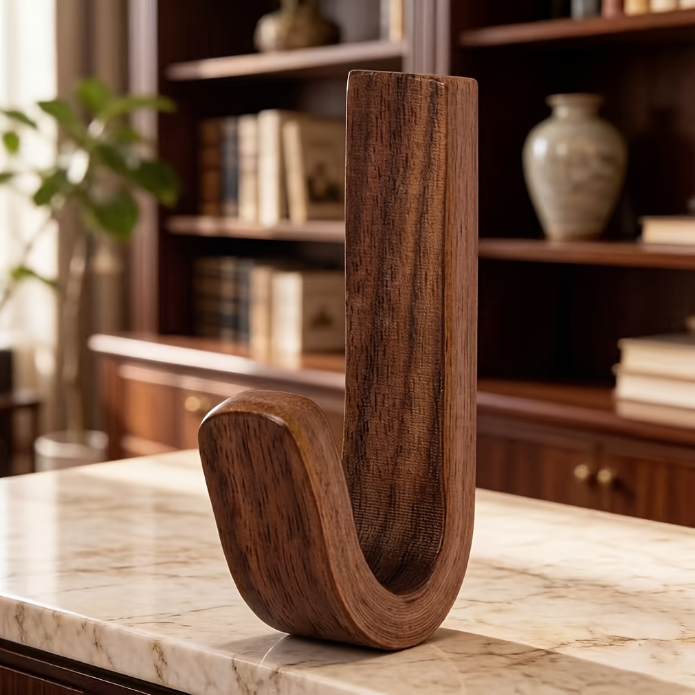 TEMU ITECHJOY Holz-Kleb-Wandhaken ohne Bohren, geeignet für Badezimmer – Minimalistische Haken aus schwarzer Walnuss mit selbstklebender Rückseite –