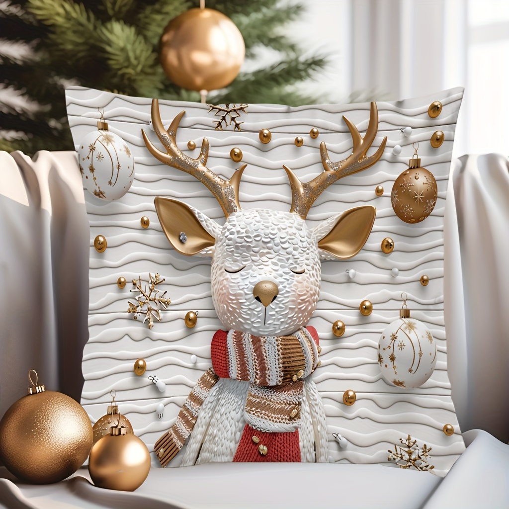 

Christmas Charm Pillow Cover 17.7" - Festive Snowmen & Trees Design, Single-sided Print, Zip Closure, Hand Washable Polyester - Sofa & Bedroom Decor, Christmas Decor