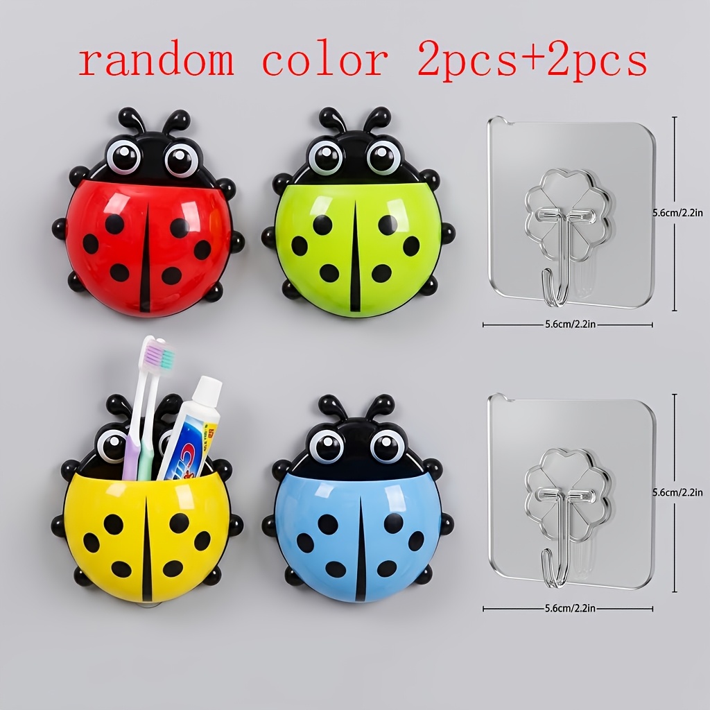 TEMU 4 pezzi Porta Spazzolino da da Muro Carini Colorati Casualmente (2 pezzi Porta Spazzolino da Dente e 2 pezzi Ganci Trasparenti), Portaoggetti da