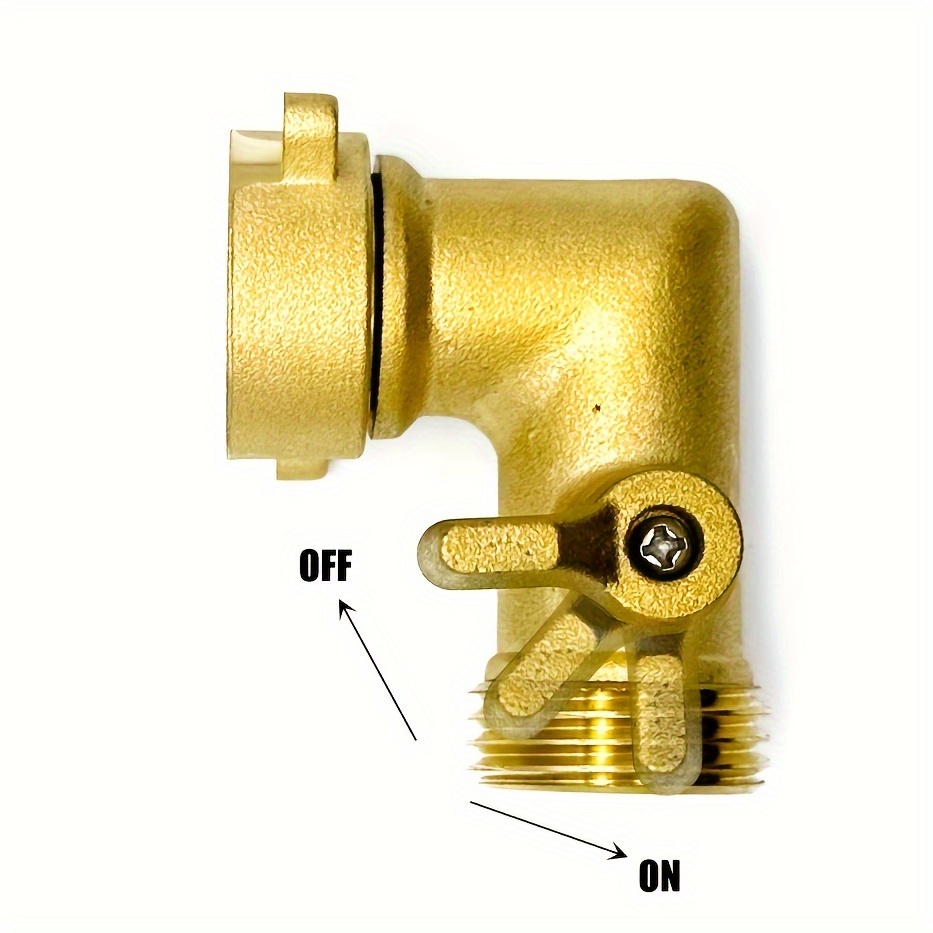 90-Degree Solid Brass Garden Hose Elbow Connector with On/Off Shutoff Valve