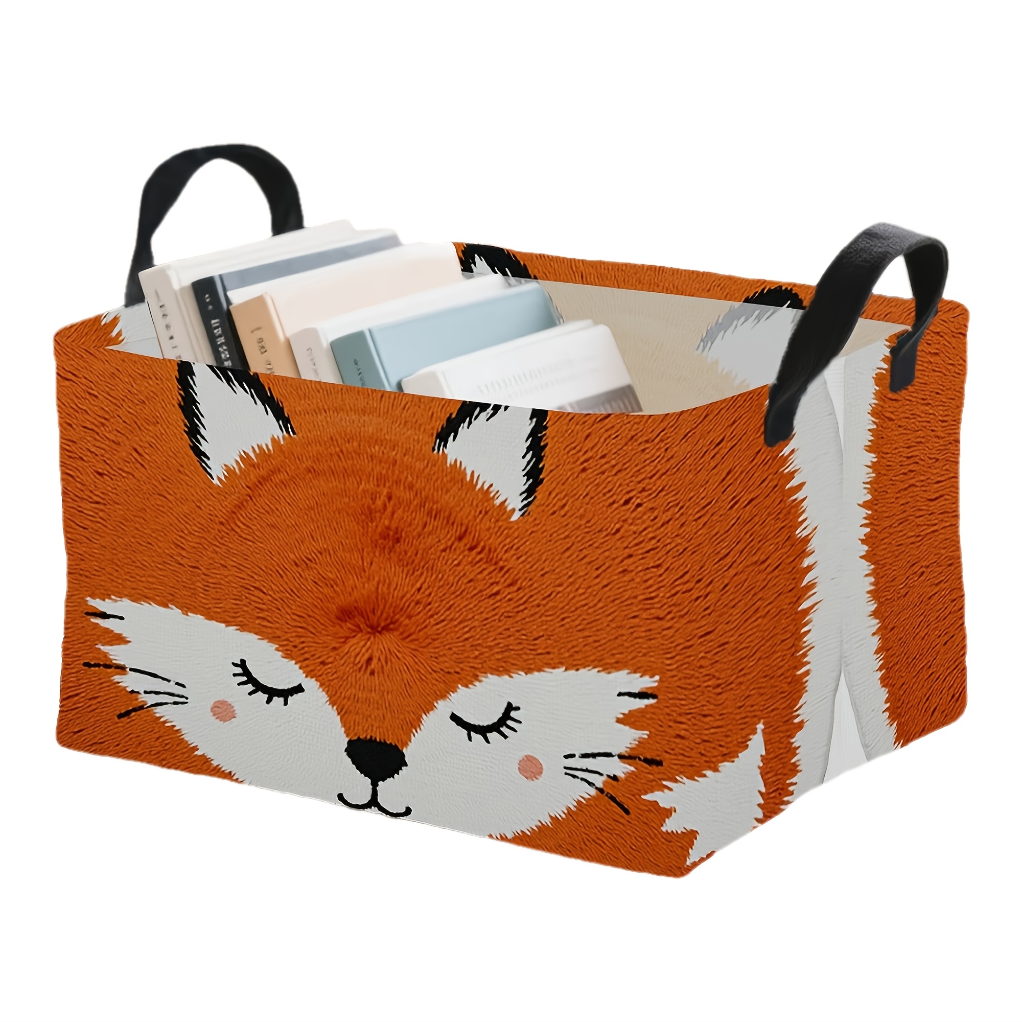 TEMU 1pc Dokriy Pattern Storage Box With Handle - Clothing/book Organizing Basket, Home Decor And Laundry Basket, Multi-functional Foldable Storage