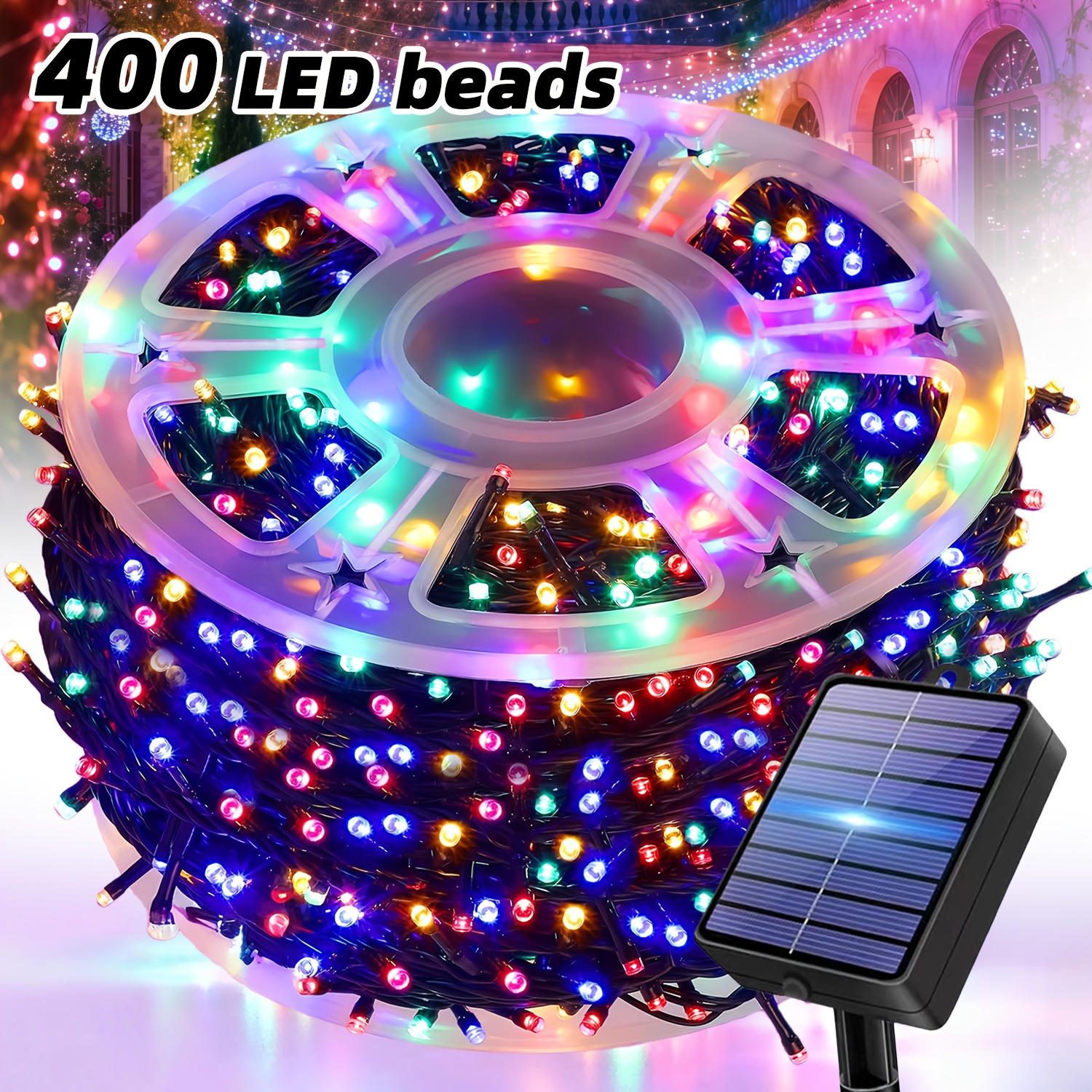 TEMU 400/240/120 Led Outdoor Solar Fairy Light, Solar Panel Powered Fairytale String Light, 12 Lighting , Button Control , Suitable For Gardens,