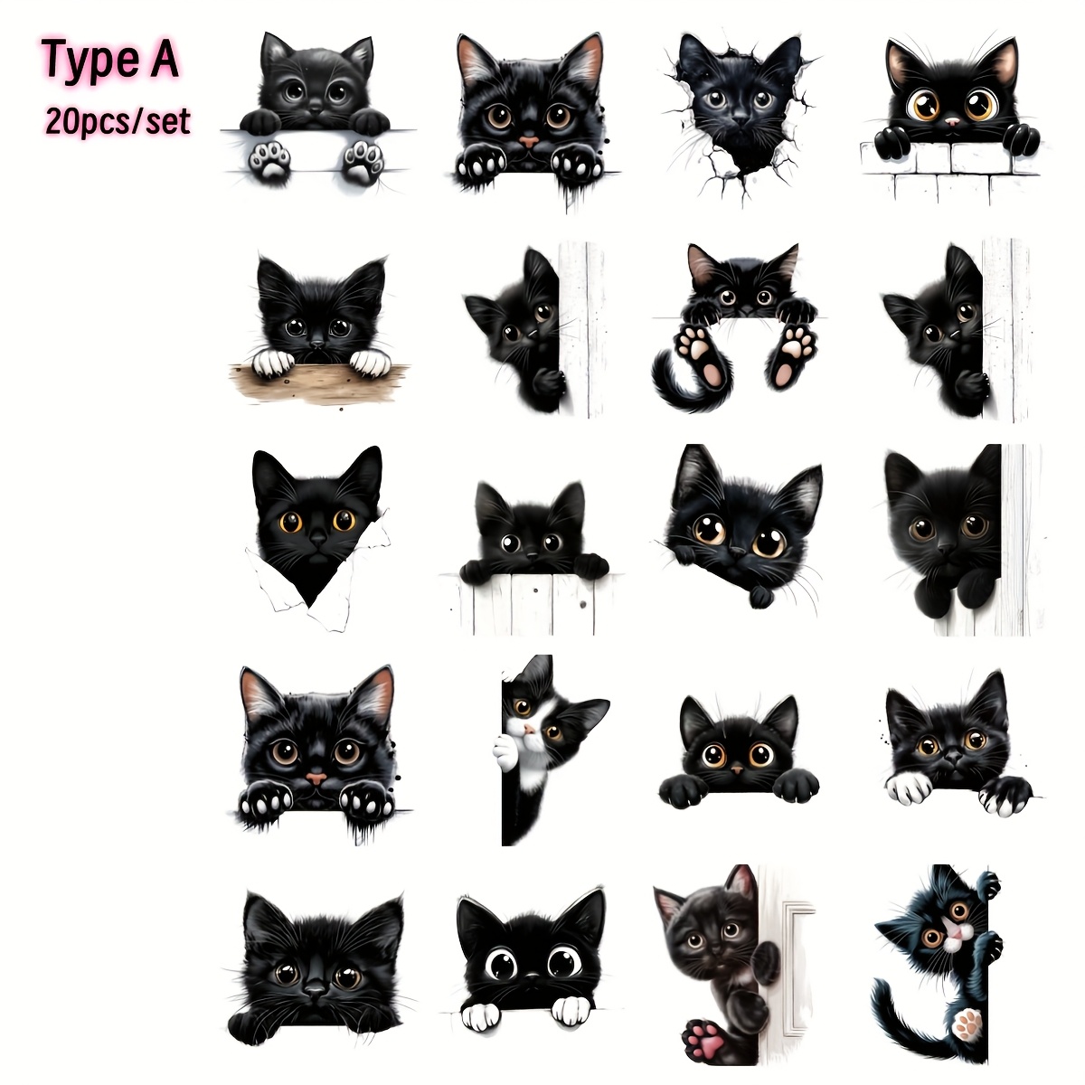 Image of 20pcs/set Handmade Creative Retro Cute Black Cat Stickers Suitable For Garbage Diary Ledger Photo Album Stationery Craft Kit Magazine Decoration