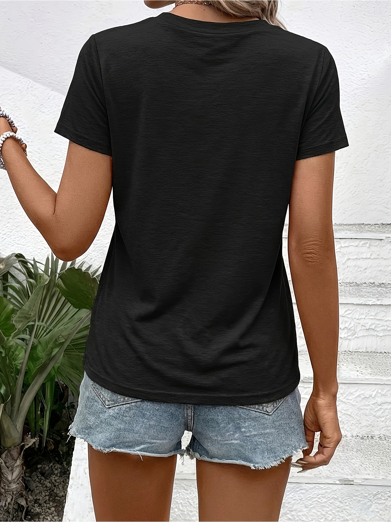 3pcs Set V-Neck Short-Sleeve T-Shirts, ORIGINAL Retro Distressed Letter Print, Soft And Skin-Friendly Fabric, Practical Top For, Machine Washable