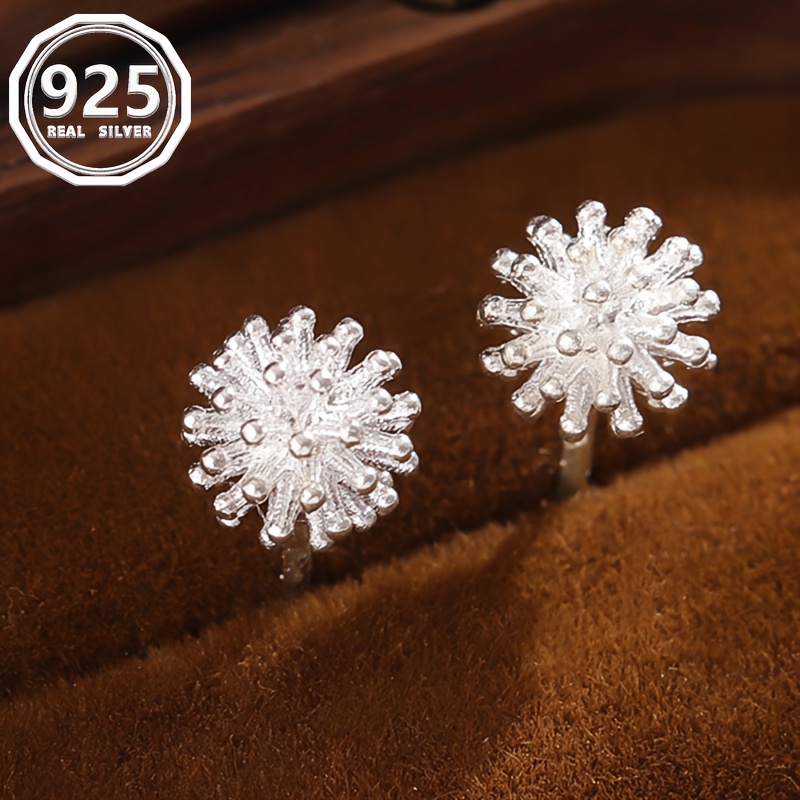 

S925 Silvery Small Pretty Dandelion Design Earrings Hypoallergenic Jewelry Bohemian Women Date Wedding Earrings 1.4g/0.049oz