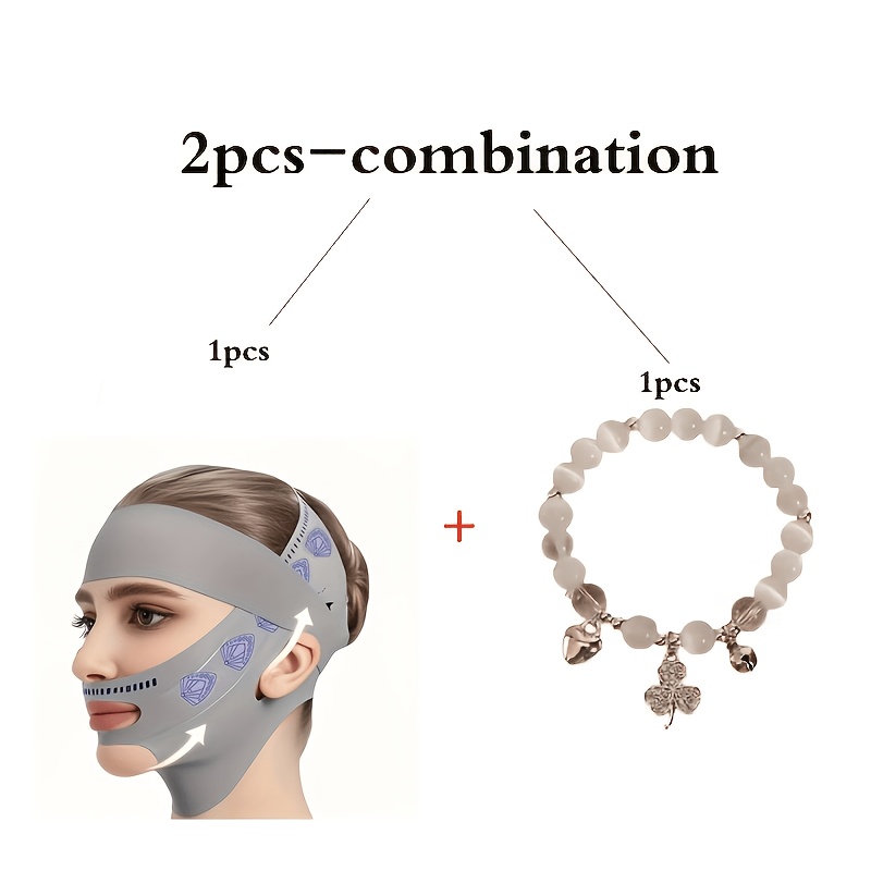 TEMU 2pcs Set, Cooling Effect For Day And Night Use, Lifting Face Mask, Unisex Design, V-face Mask With Nasolabial Fold Band, Facial Shaping V-face