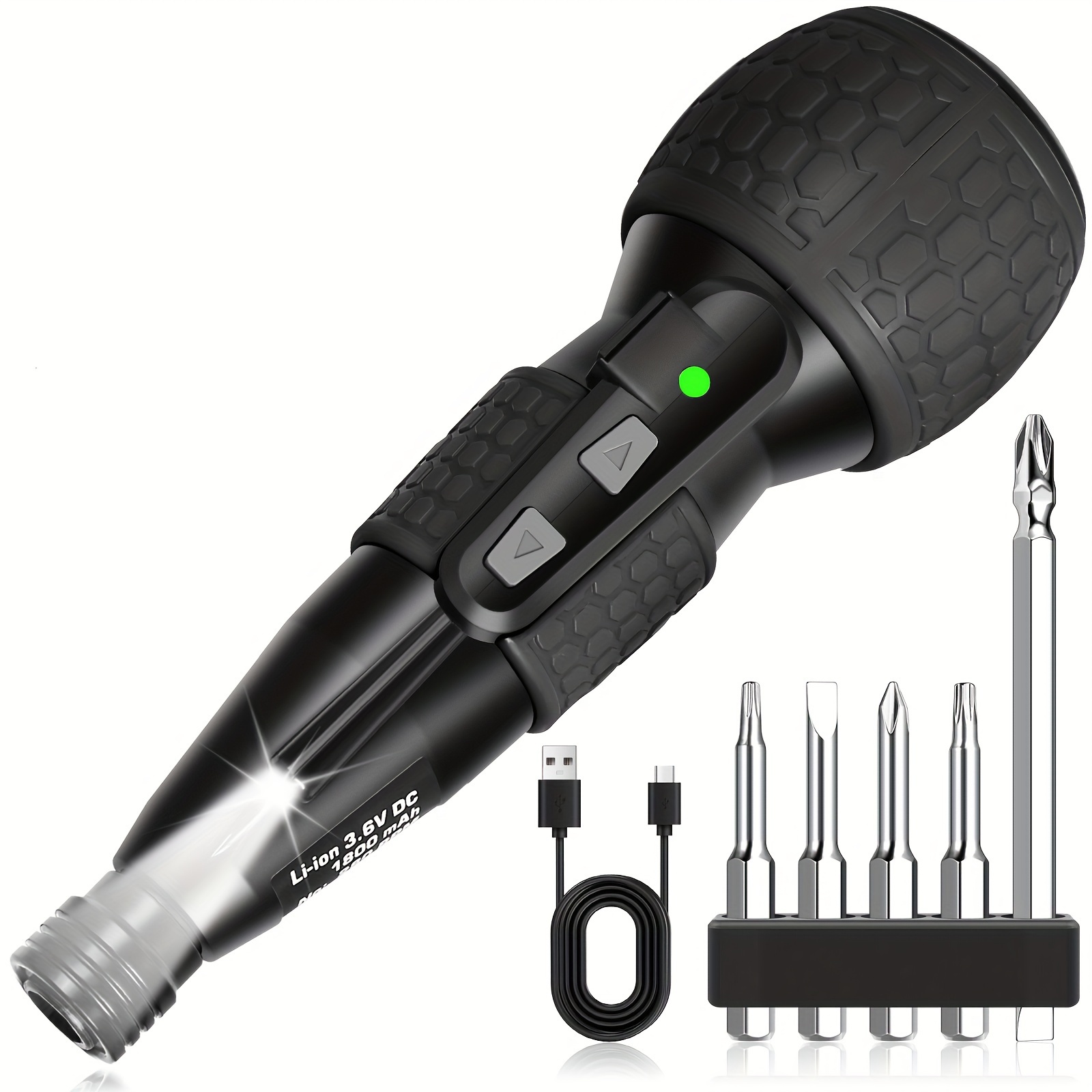 

Electric Screwdriver Kit, Power Screw Driver Cordless Rechargeable With Led Work Light, 5 Pieces Screwdriver Bits, Flex Hex Shaft, Bit Holders And Storage Bag