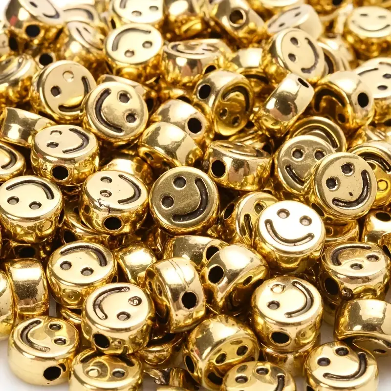 150/300pcs 7mm (0.3inch) Antique Golden/Silvery Happy Face Pattern Loose Spacer Beads For Jewelry Making
