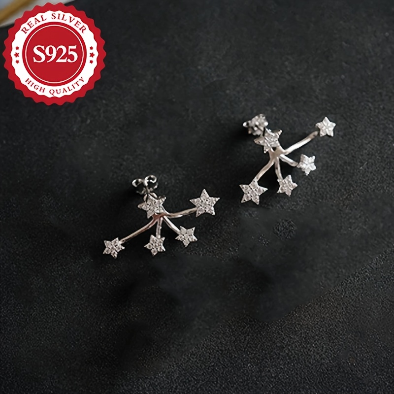 pair s925 silver womens five super   flower ear studs trendy versatile hypoallergenic   with silver ear plugs Product details 4