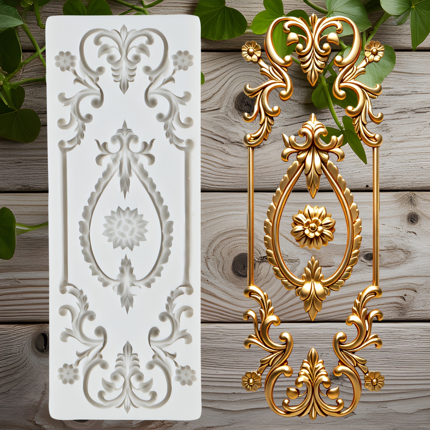 TEMU Moule en silicone baroque avec enroulés et relief en dentelle, moules réutilisables en résine époxy pour la décoration de bijoux, la pâte