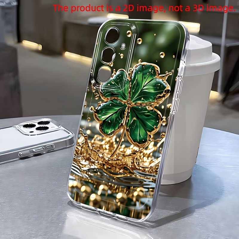 TEMU Phone Case - 2d Flat Green Clover Pattern Phone Case Suitable For Galaxy Phone Case New A5 A3 A02 A34 A13 A14 A32 A24 A12 A50 A54 A70 A73 A34