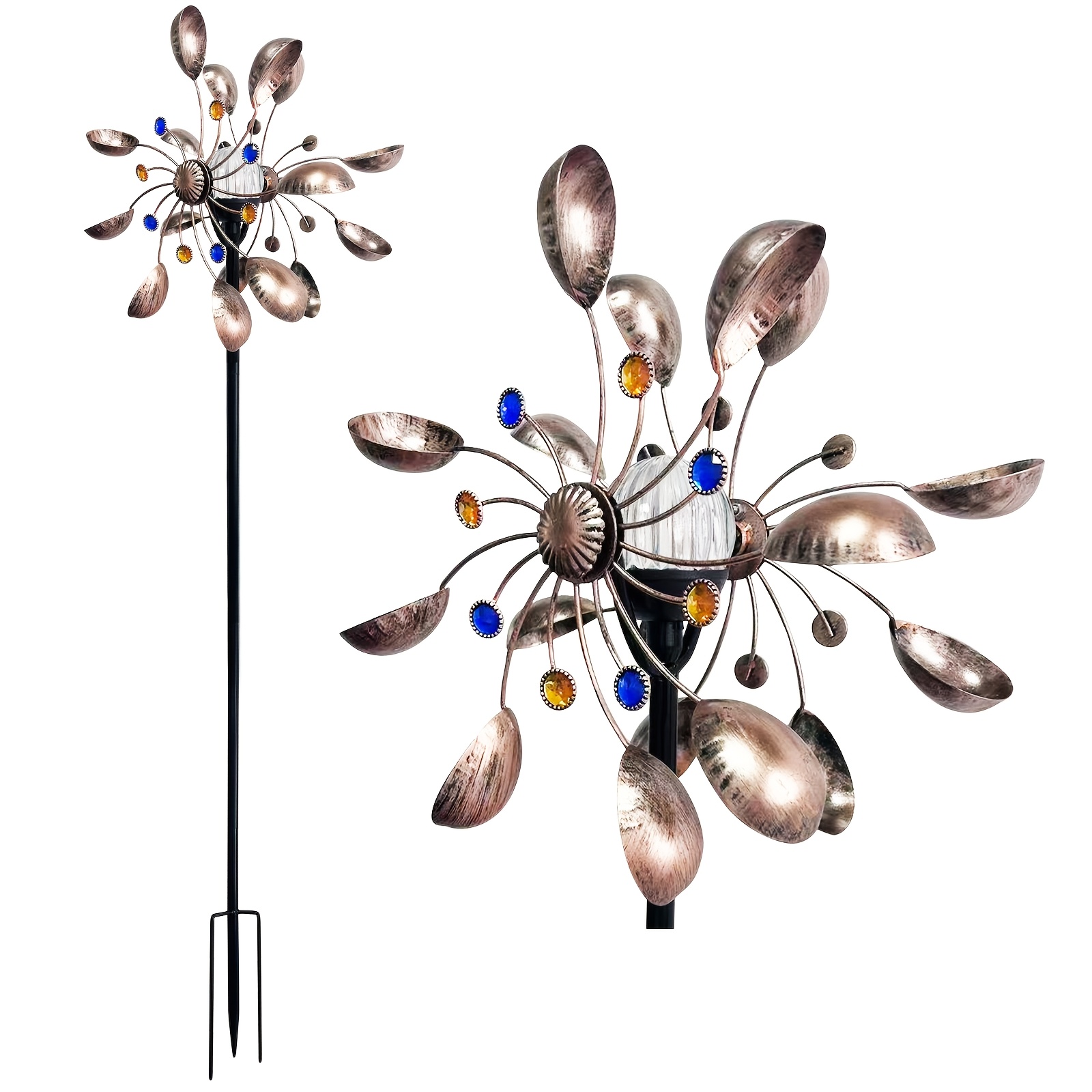 Image of Outdoor Solar Wind Spinner Led Lighting By Solar Powered Glass Ball With Kinetic Wind Aculptures Decorative For Patio Lawn & Garden