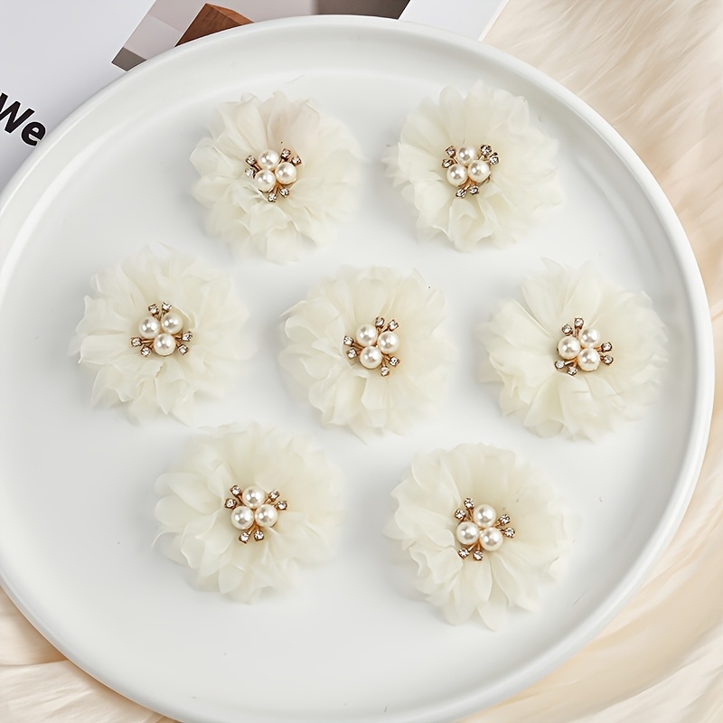 10pcs Of High-quality Artificial Pearl Mesh Flowers, 2.3 Inches, For Clothing, Shoes, And Hat Decorations, As Well As Hair Additions For Weddings, Parties, And Christmas Home Decor