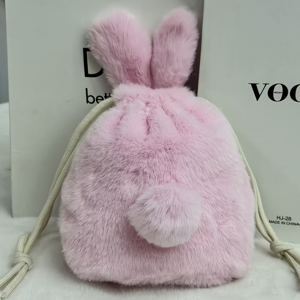 TEMU 1 pz. Beauty case grande in pelliccia, unisex, da viaggio, con design coniglietto, morbida in peluche, per l'universit� e l'uso