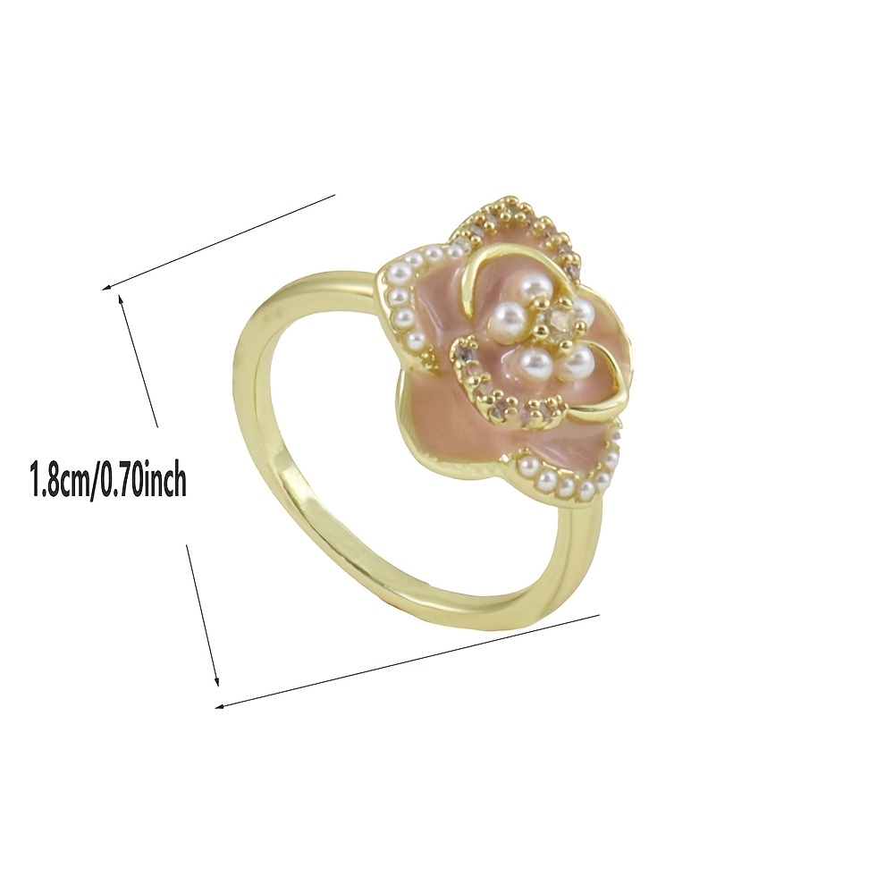 Copper Enamel Floral-shaped Open-end Women's Ring for Stacking