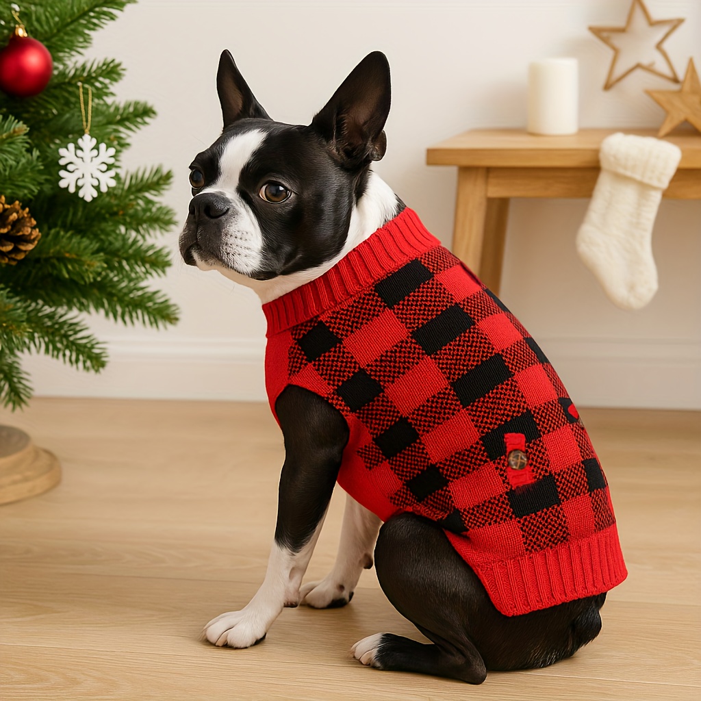 1pc adorable christmas red check pet sweaters soft warm and cozy
