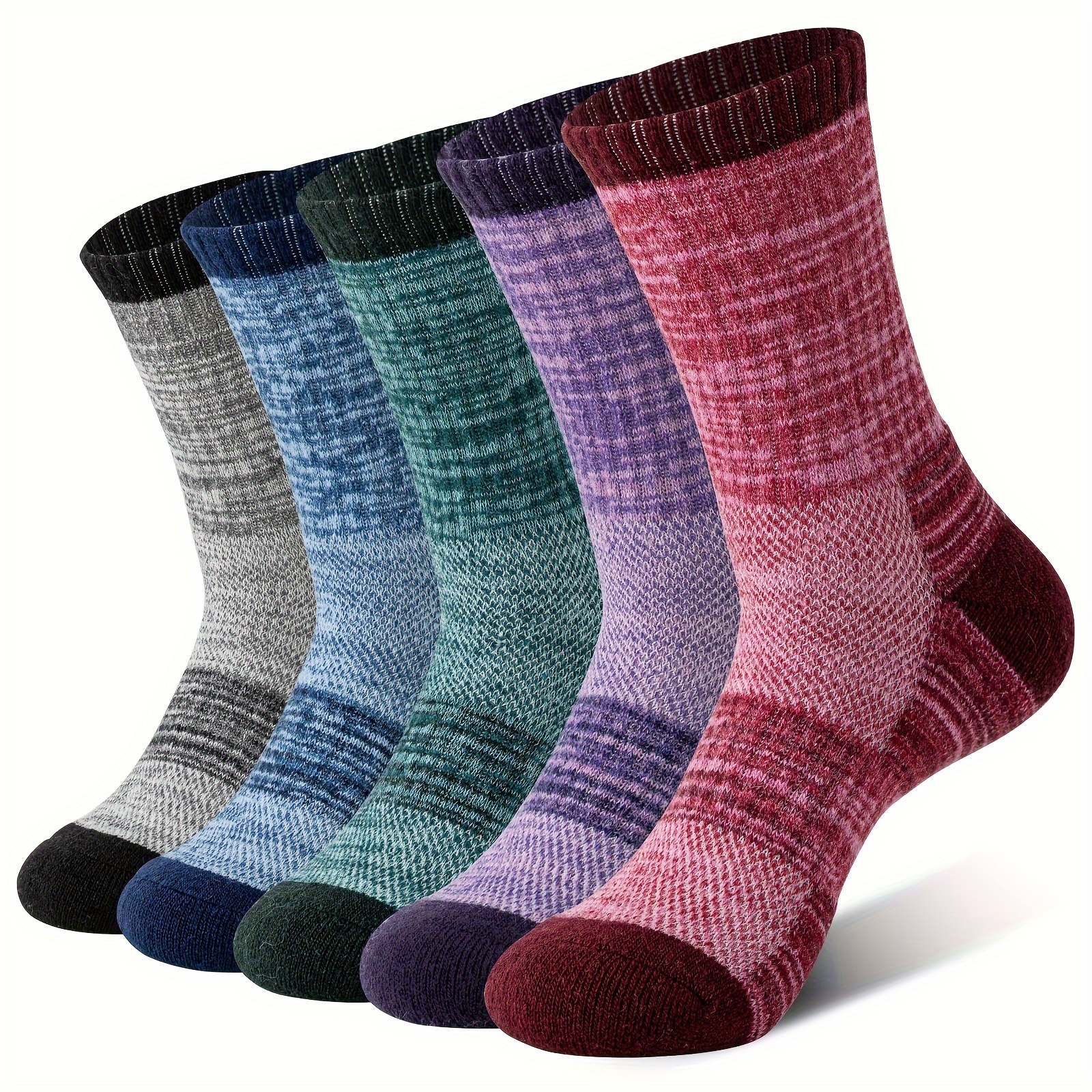 

5 Pairs Of Merino Wool Hiking Socks, Outdoor Long Socks, Warm And Comfortable Winter Cushioning Boots, Moisture Absorbing Men's And Women's Boots And Socks