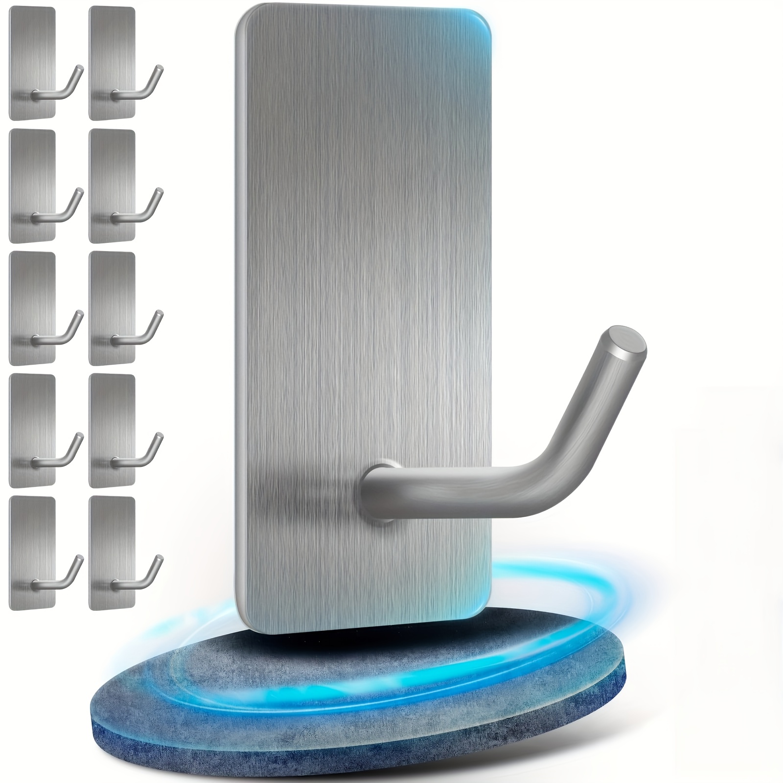 TEMU Towel Holder No Drilling Pack Of 10/20 Self-adhesive Hooks 304 Stainless Steel Adhesive Hooks Extra Strong Can Hang Large Items, Wall Hooks