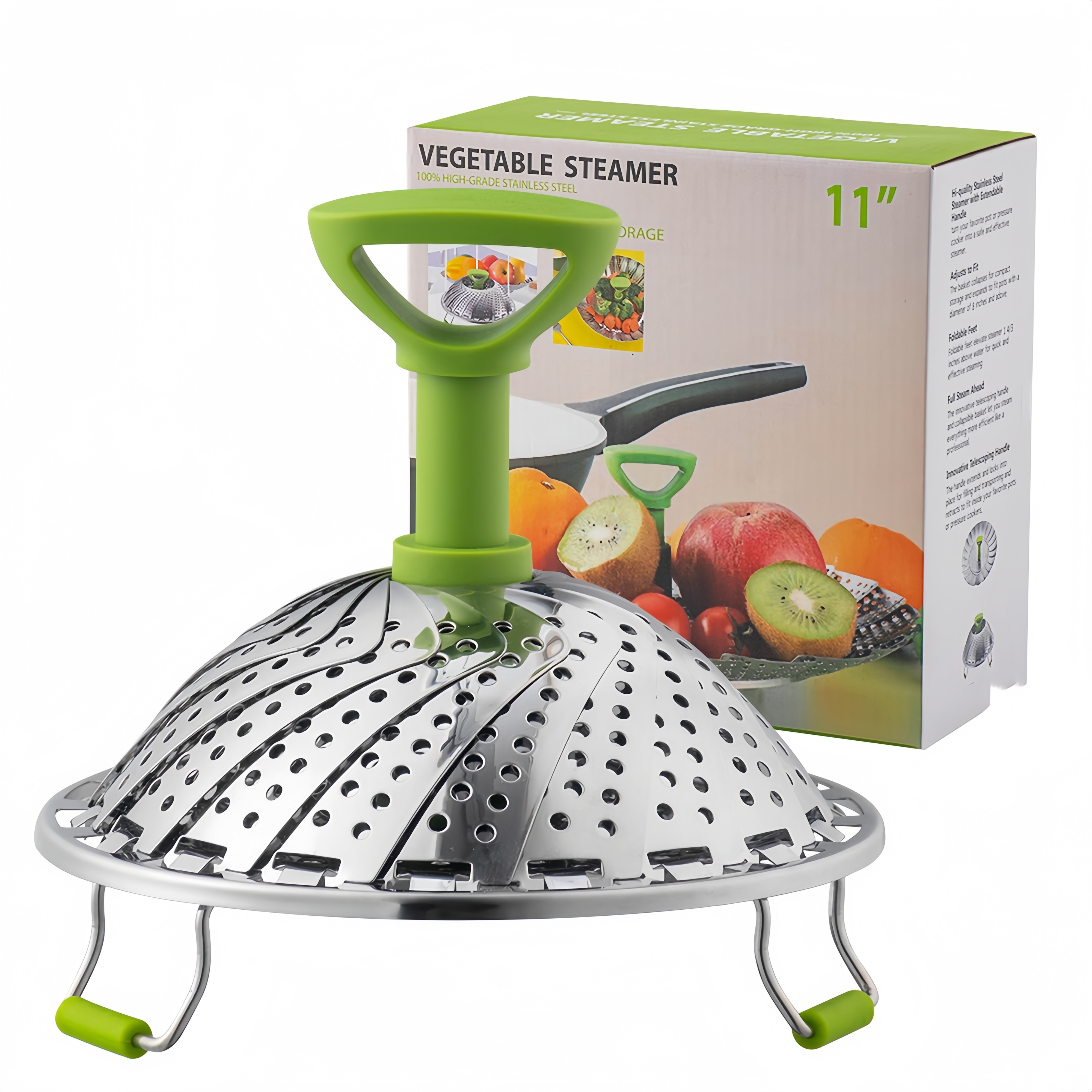 stainless steel steamer basket set collapsible folding steamer for cooking fish seafood bread and vegetables kitchen cookware essentials Product details 9