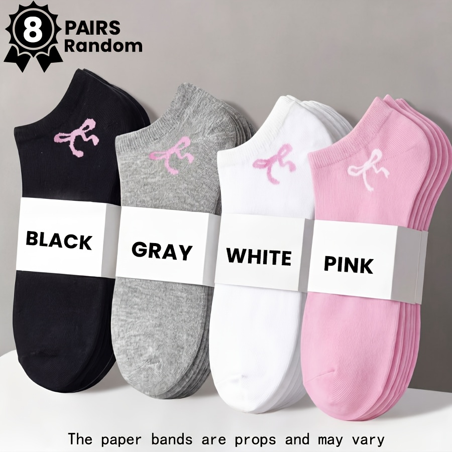 TEMU Random 4/8 Pairs Basic Bow Boat Socks - Quick-dry, Breathable And Sweat-absorbent - Elastic Secure Design - Versatile And Lightweight For Gym,