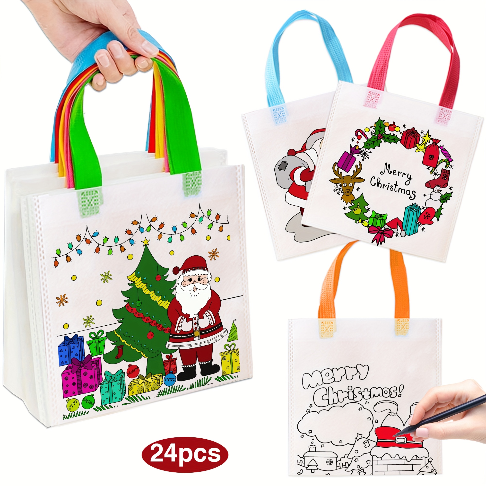 Image of Gift For Her/him 24 Colorable Christmas Gift Bags, Small Reusable Christmas Tote Bags, Perfect For New Year Shopping, Christmas Surprises, And Holiday Party Supplies, Measuring 7.8x7.8 Inches
