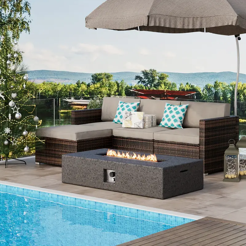 fire pit patio table with umbrella Onlyfire Bottom-Mounted Gas for Hole Weather Durability Sol 72 Outdoor Harland Rectangular