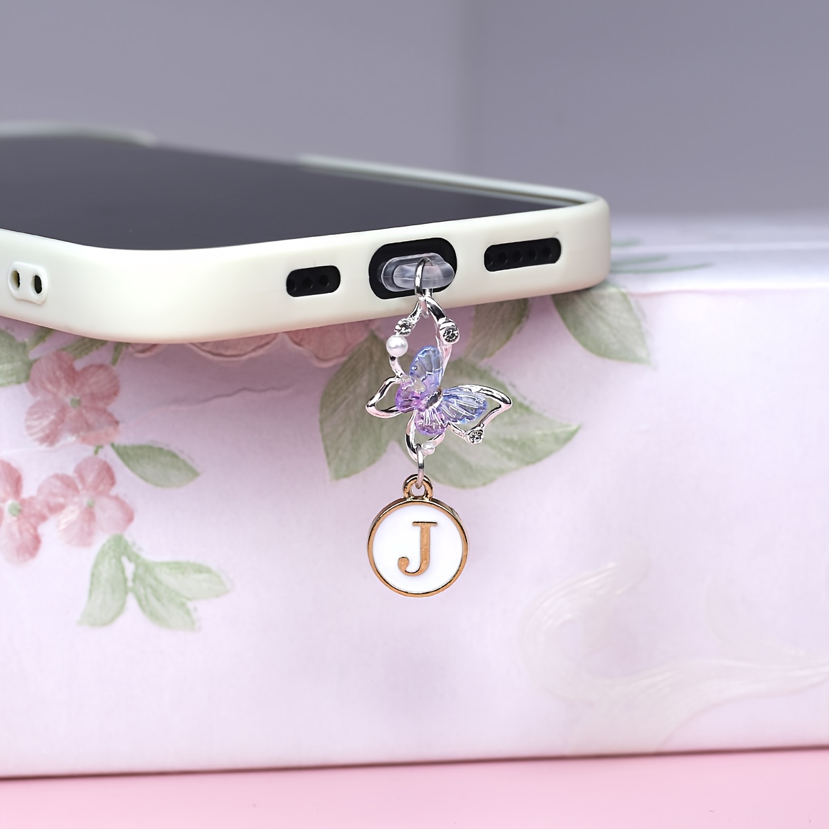 TEMU Exquisite Rhinestone And Letter Combination Mobile Phone Dust Plug Pendant, Exquisite Creative And Fashionable Mobile Phone Accessory Decoration