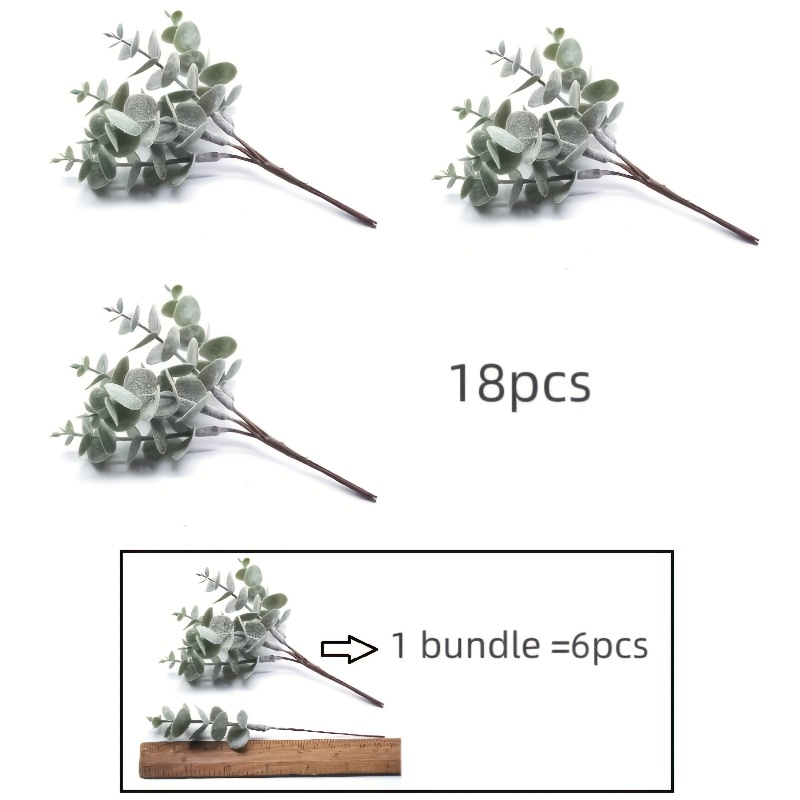 18pcs Artificial Eucalyptus Leaf Bouquet - Realistic Mini Flower Garland With Brown Stems & Green Foliage, No Maintenance Plastic Artificial Flowers For Wedding