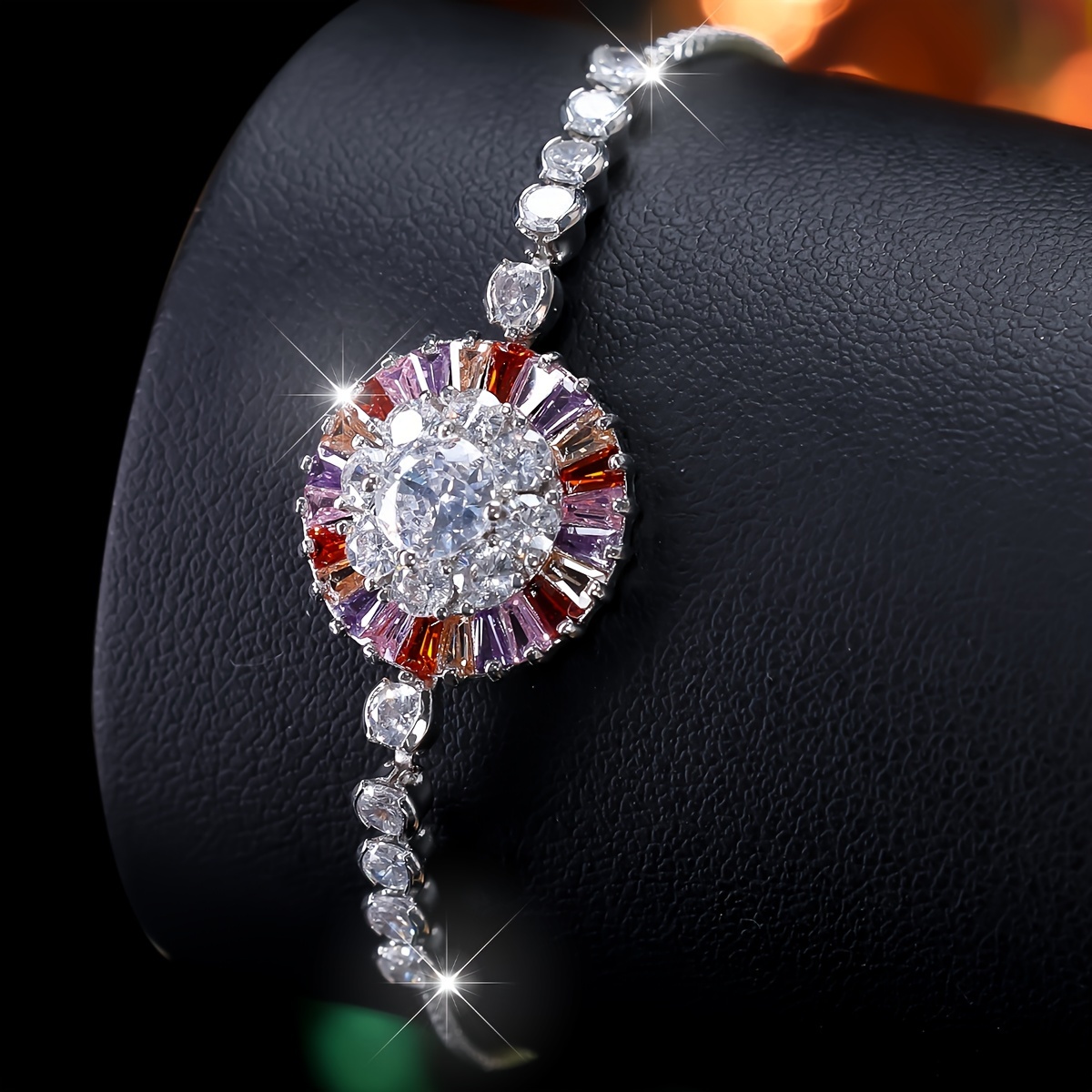 TEMU Trendy Women's Bracelet With Colorful Zirconia, Perfect For Parties And Everyday Wear.
